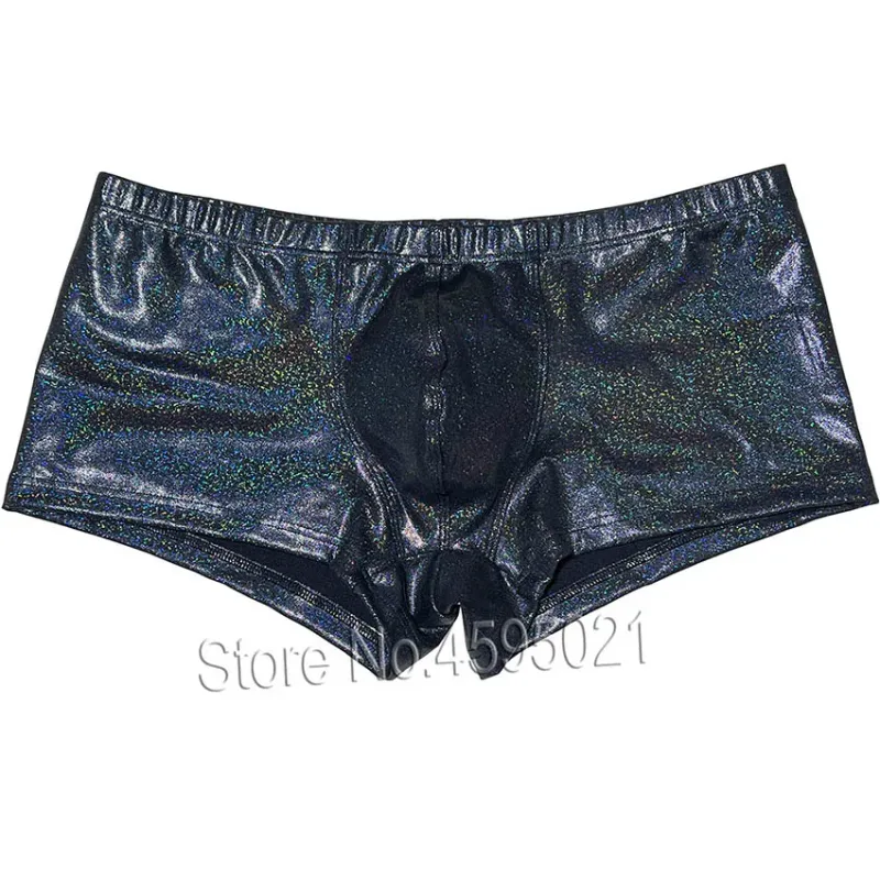 Boxer en cuir métallique pour hommes, sous-vêtements avec poche bombée, short brillant, culotte sportive respirante, bain de soleil, fête