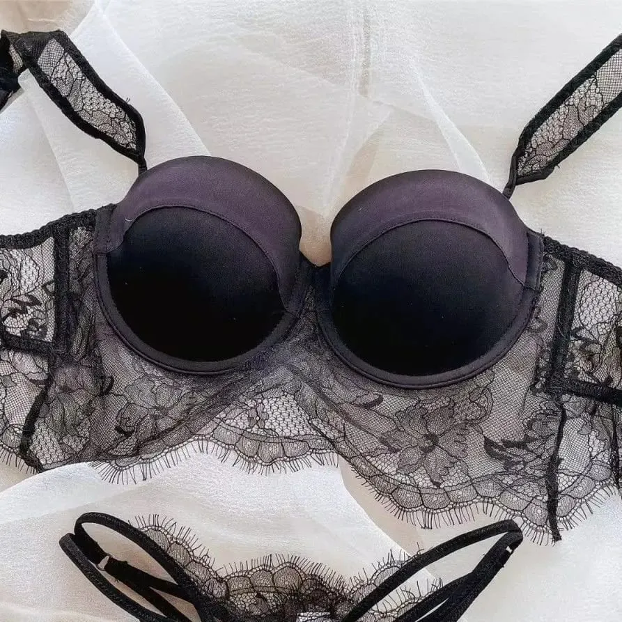 Sexy Lace Underwear Female Poly Poly Thin Soft Steel Ring up Support Anti-Sagging Collect Vice Breasts Solid Color Back Bra Set — image 4