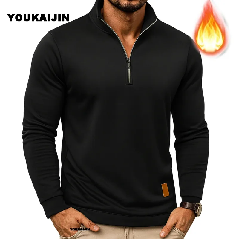 Men Sweatshirts Spring Thicker Pullover Quarter Zipper Pullover for Male Hoody Outdoor Sweatshir Autumn Solid Color Turtleneck