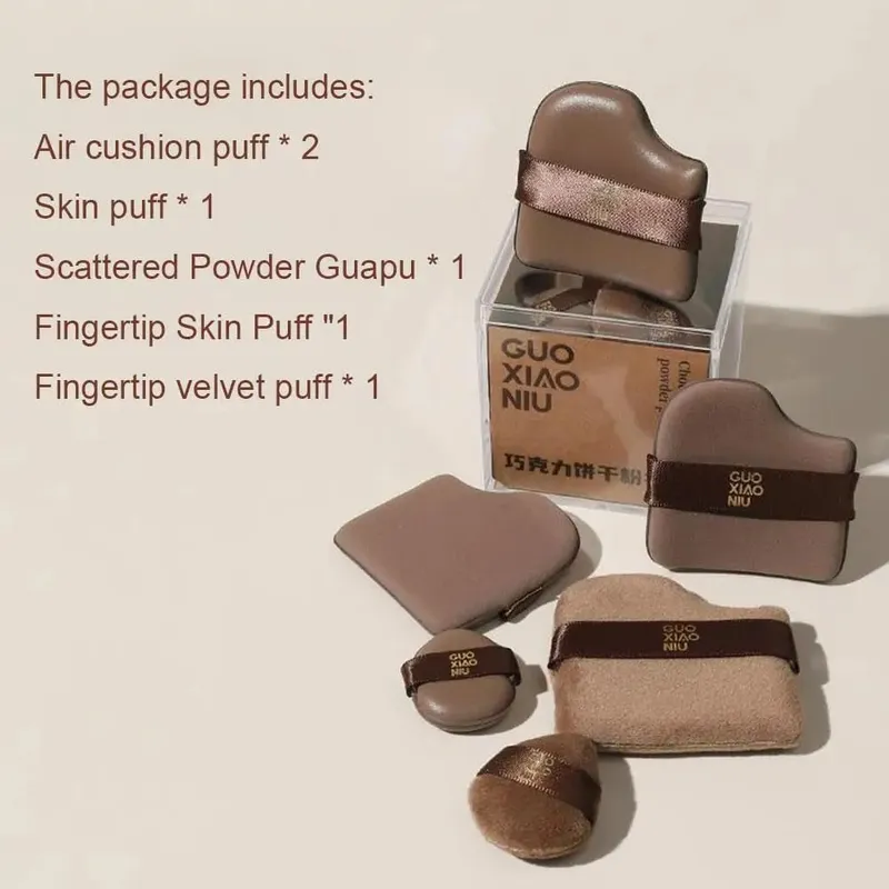 6pcs Chocolate Powder Puff Set Soft Mini Thumb Powder Puff For Concealer Powder Blusher Women Dry And Wet Makeup Tool