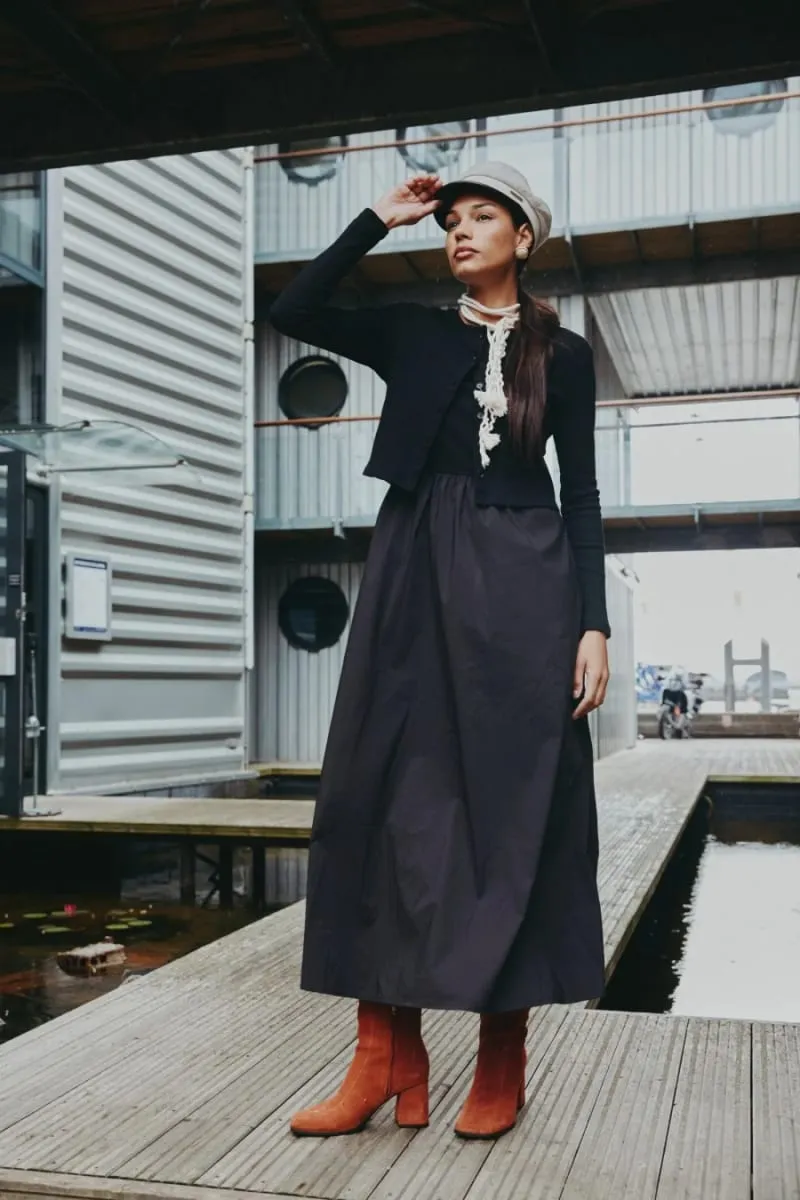 AS AW25 Patchwork dress round neck ribbing top + skirt + cardigan woman clothes