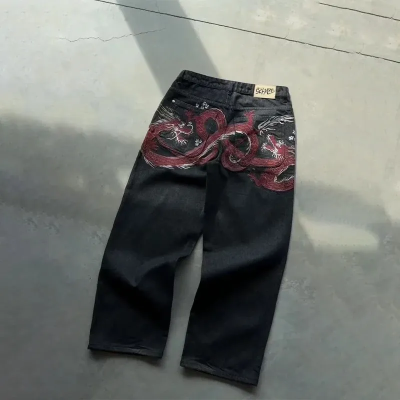 Y2K Baggy Jeans men vintage Embroidered high quality denim fabric American style jeans Gothic streetwear Hip Hop wide leg pants