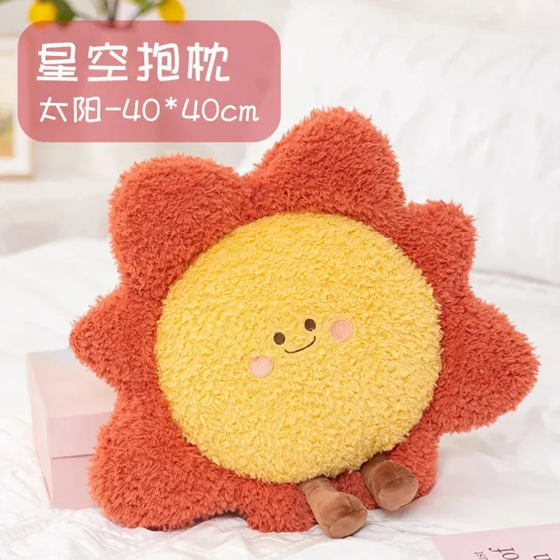 Soft Starry Sky Pillow Cute Rainbow Moon Star Plush Pillow Creative Sun Cloud Pillow Cushion Sleep Companion Pillow Home Decor