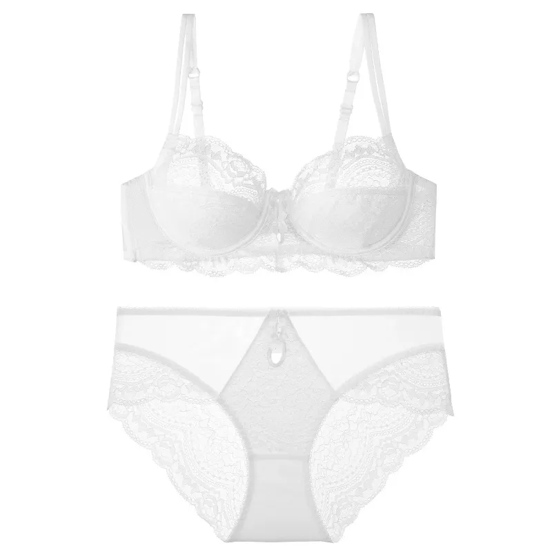 Trendy Lace Minimizer Lingerie Set DE Cup Large Bust Large Size Thin Cup Underwire Anti Sagging Comfy No Show Women Underwear