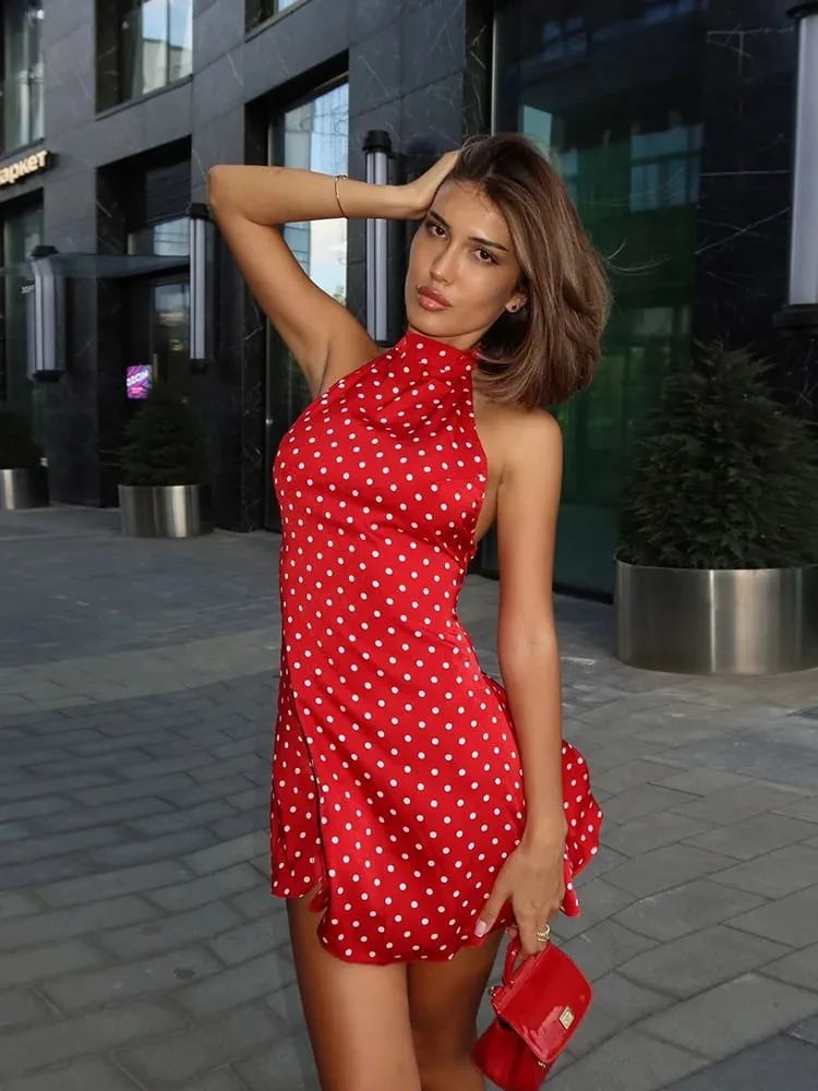 Elegant Off-Shoulder Polka Dot Mini Dress Women's Sleeveless Backless High Waist Y2K Summer Fashion Club Party Gown — image 4