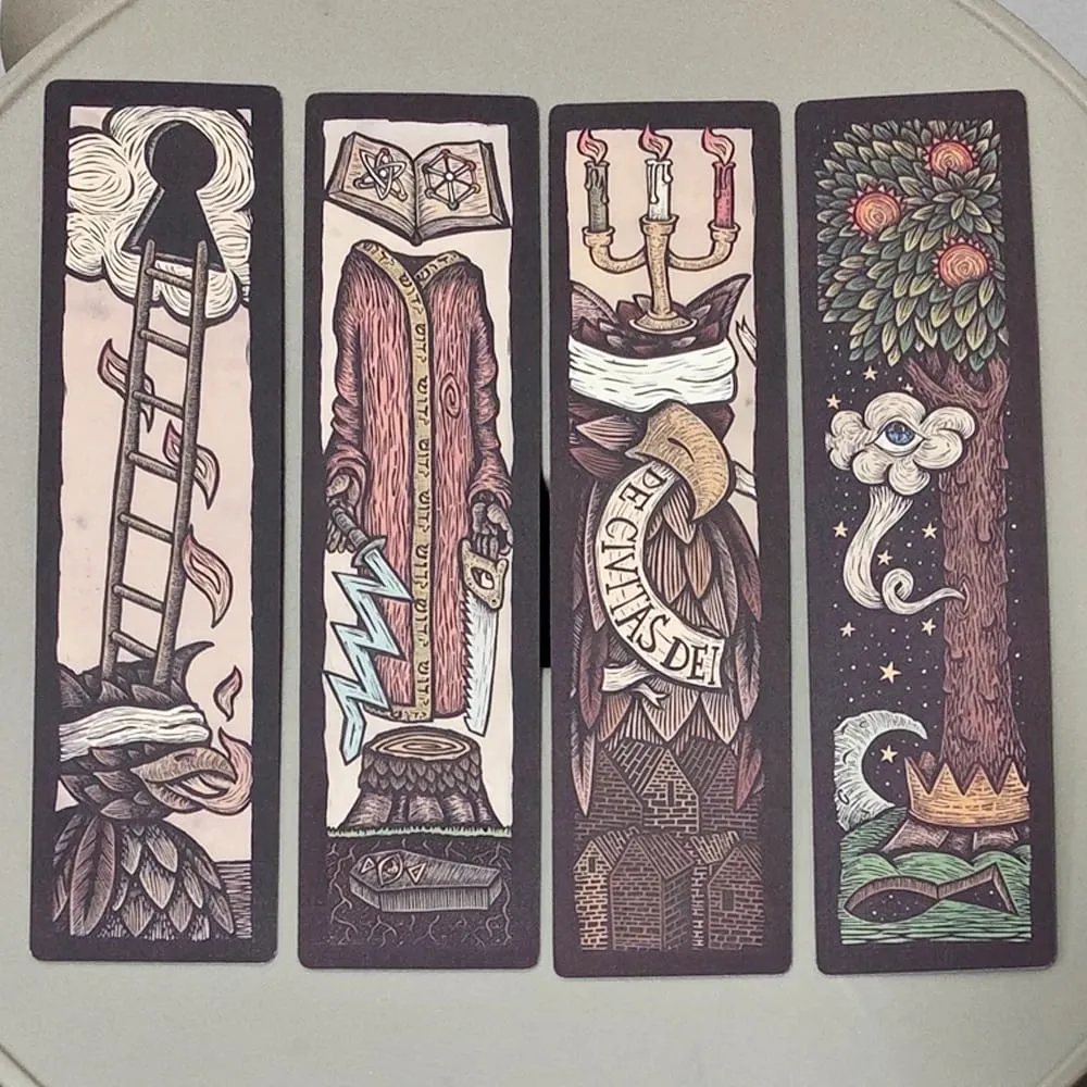 Jeu de piliers du surréalisme foncé à Double relief, Travis Lawrence, 4x16cm, 36 pièces, cartes d'illustration du symbolisme occulte surréaliste