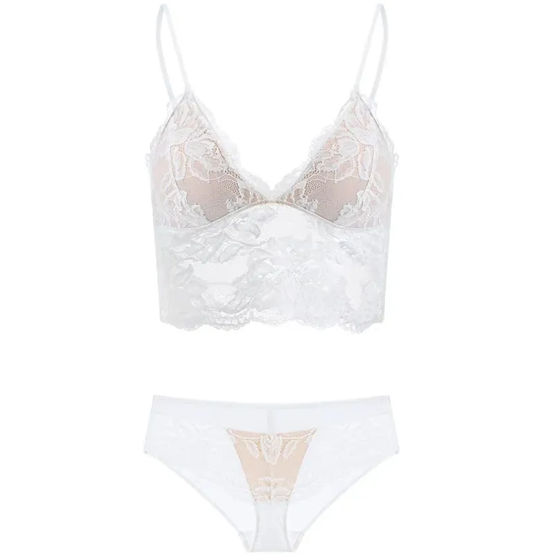 Women's French Thin Lace Wireless Set Strapless Triangle Cup Slim Invisible Bra Perfect for Big Bust To Look Smaller Daily S-xl