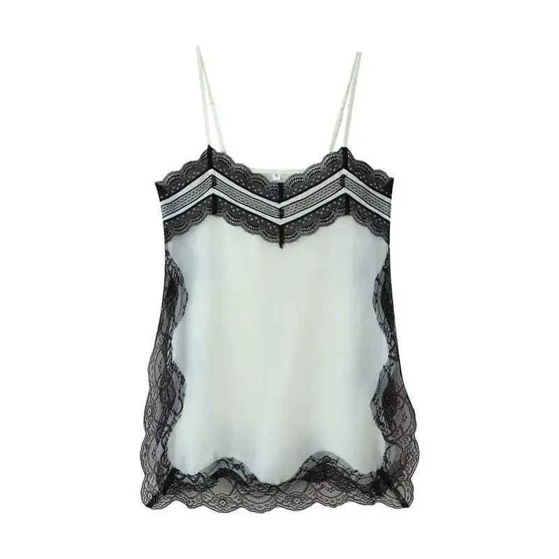 Bruin Satijn Kant Splicing Sling Jurk Vrouwen Elegante Onregelmatige Zoom V-hals Backless Mouwloze Jurk Chic Vrouwen Party Club vestidos