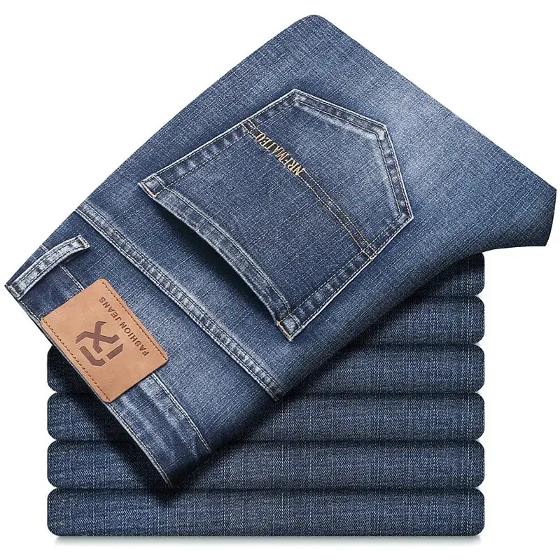 New Spring Summer Plus Size 40 42 44 Men Straight Loose Jeans Business Fashion Denim Stretch Pants Male Brand Trousers