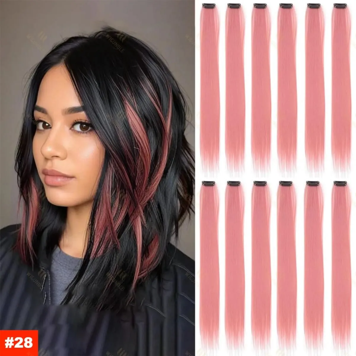 2026 Colored Highlight Hair Extensions 22 Inch Synthetic Rainbow Long Straight Hairpieces Purple Pink Blue for Women Girls Kids — image 20