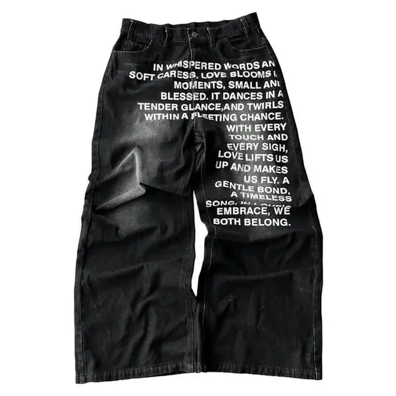 American Retro Patterned Alphabet Men Jeans Personalized Street Clothing Y2K Goth Men and Women Fashion Casual Pants