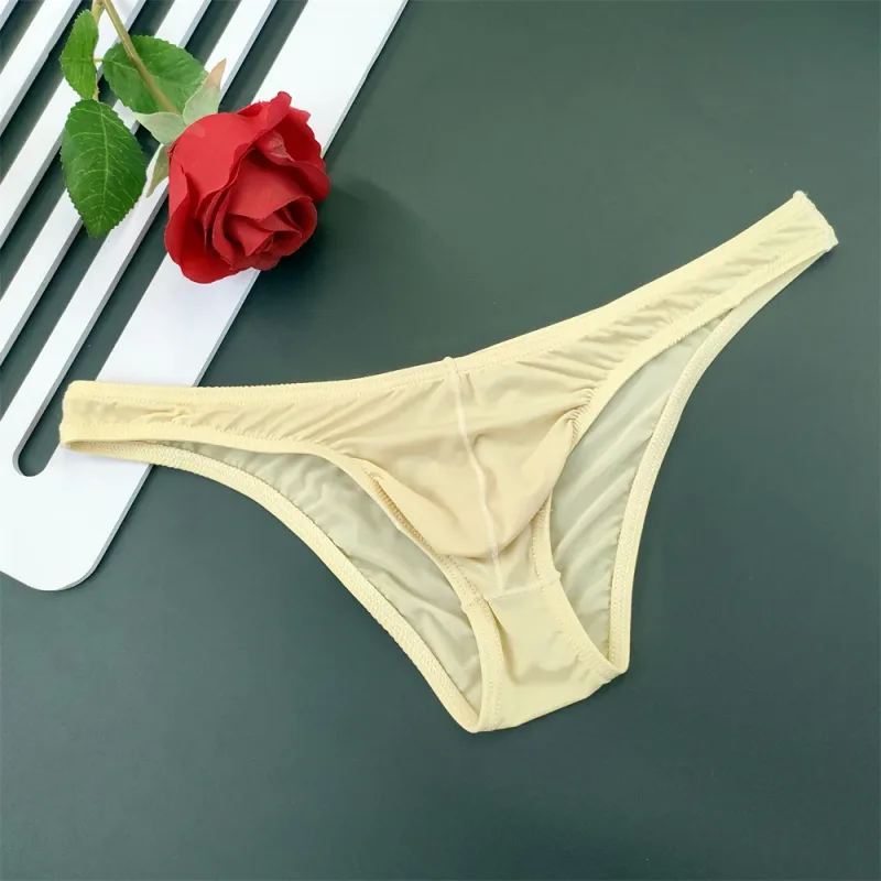 Slip en soie glacée pour hommes, 5 pièces, sous-vêtements avec poche en U, taille basse, sous-vêtements transparents Ultra fins, culottes Sexy grande taille pour hommes, nouvelle collection