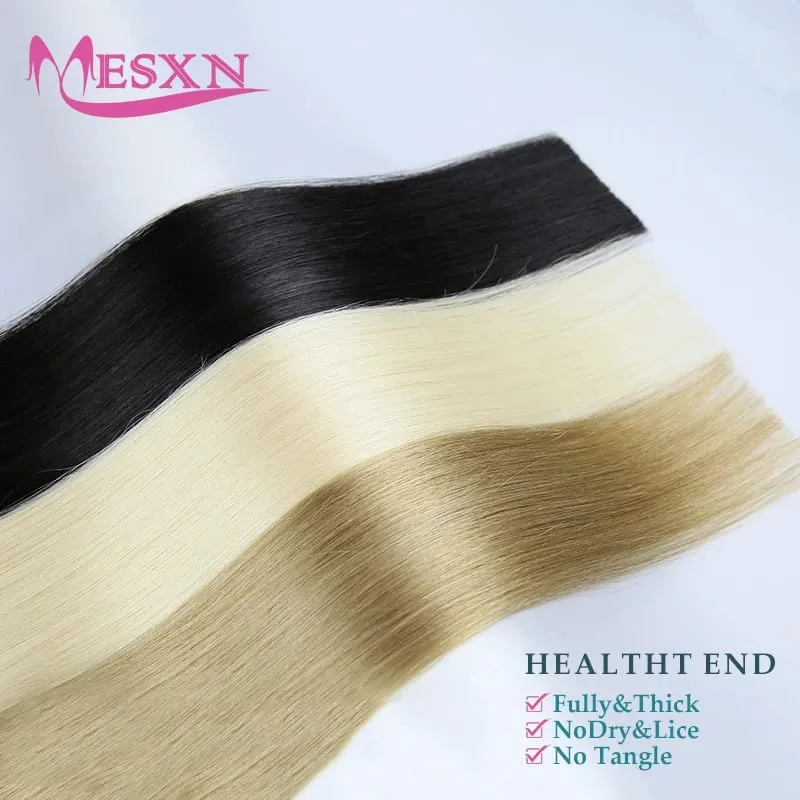 Tape In Hair Extensions 100% Real Human Hair Tape Weft InsInvisible Soft 16"-24" Brown Blonde 613 For Salon