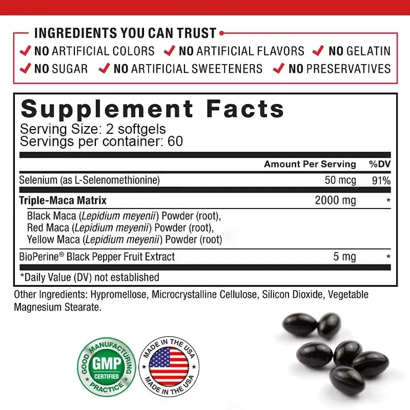 Maca Root Capsules for Men and Women To Maximize Vitality and Performance Made with Black Maca Red Maca and Yellow Maca Powders
