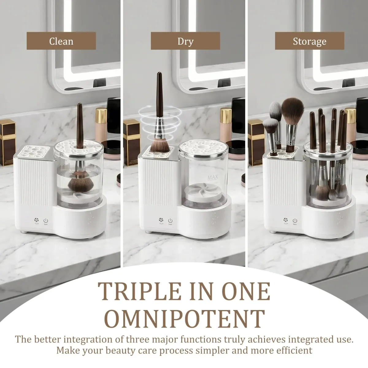 3 I 1 Elektrisk Makeup Brush Cleaner Machine Makeup Brush Automatisk rengøringstørrer værktøj til skønhedsbørster i alle størrelser Hurtigttørrende — image 4