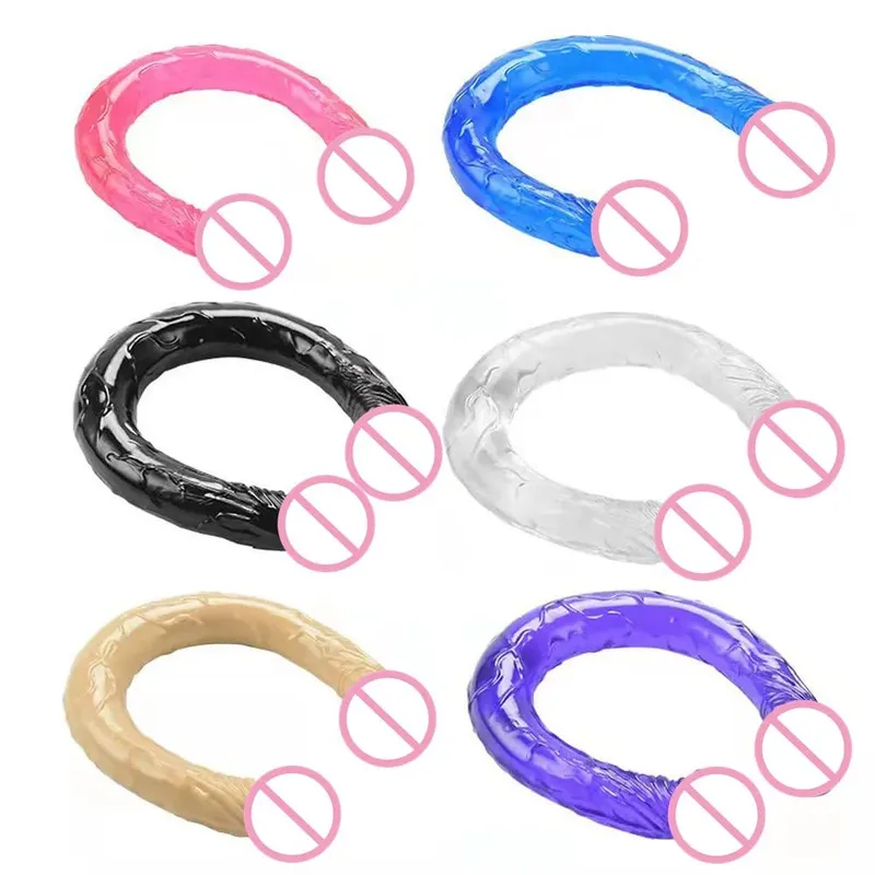 Zachte Jelly Dildo Dubbele Lange 46 cm Realistische Pik Lesbische Vaginale Anale Plug Flexibele Nep Penis voor Vrouwen Seksspeeltjes