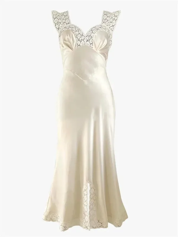 Tossy Fashion Satin Blonde Lang Kjole Kvinder V-hals Patchwork Hollow Out Ærmeløs Snøringskjole Aften Kvinde Efterår Maxikjole — image 9