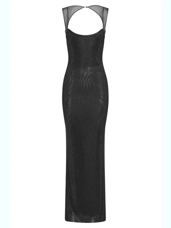 Robe longue en maille, col carré, Sexy, Patchwork de diamants, dos nu, strass brillants, robes Slim, robes de soirée, de Cocktail