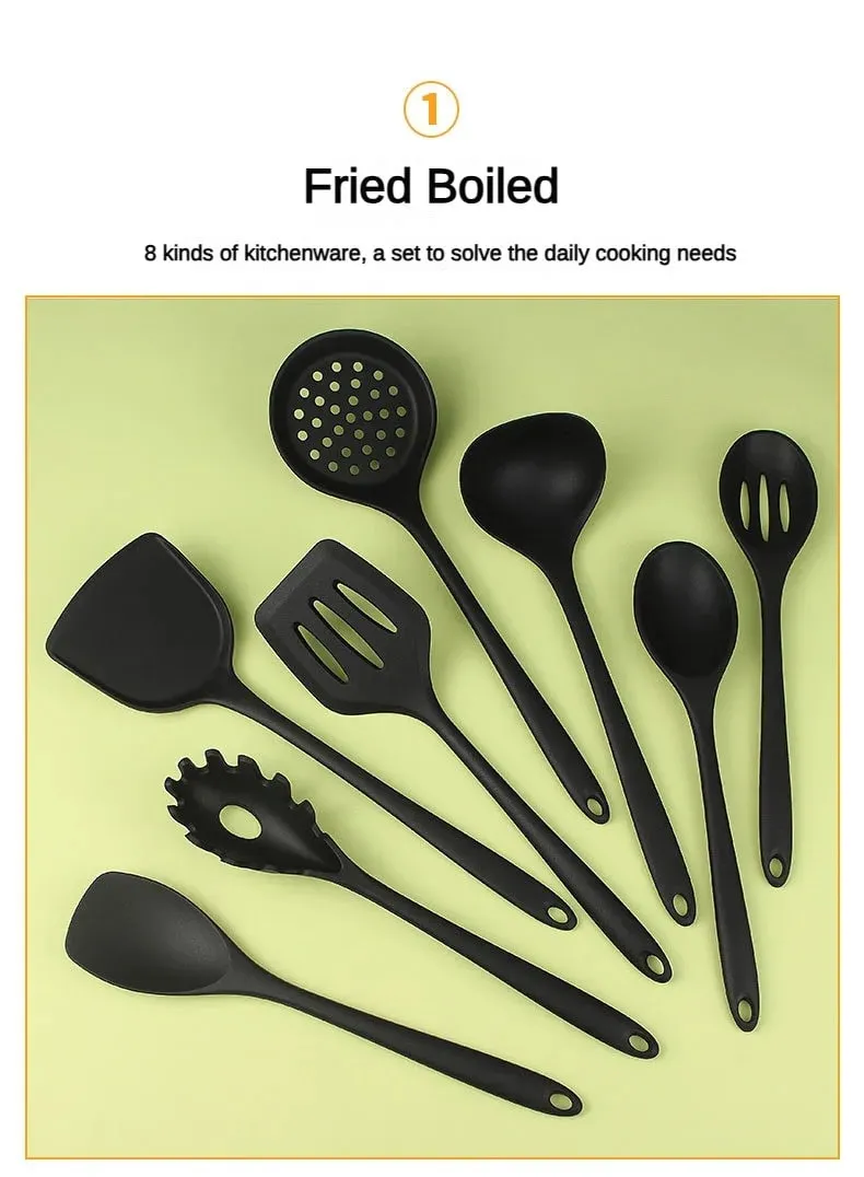 8ps Household black Silicone kitchenware 8-piece set of Chinese spaghetti spoon salad spaghetti spaghetti spaghetti，Rice spoon，