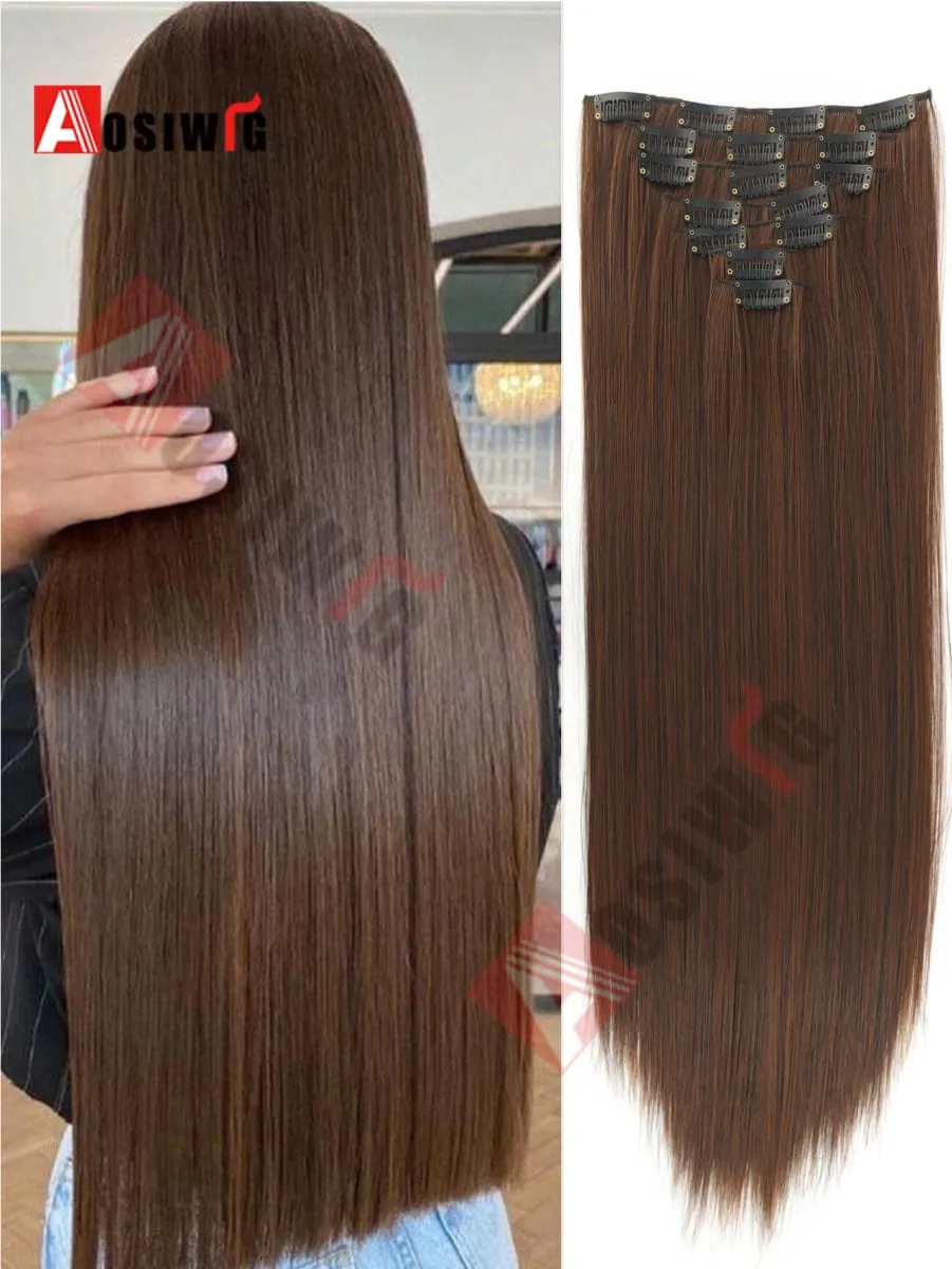 18-32Inch 16 Clips in Hair Extensions Long Straight Hairstyle Synthetic Blonde Black Hairpieces Heat Resistant False Hair Daily