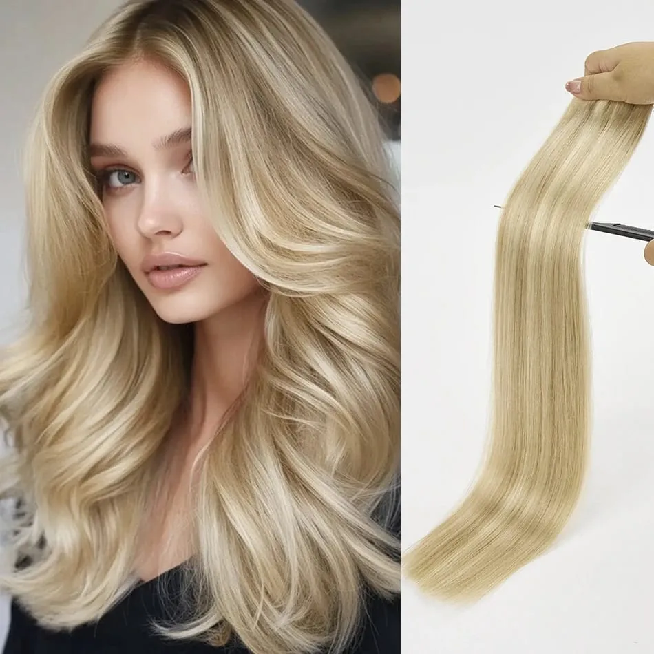 Tape In 100% Human Hair Straight Double Sided Blonde Comfortable Silky Natural Remy Virgin Tape ins Bone Straight Double Drawn