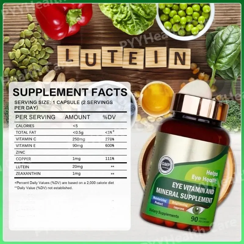 Capsule di vitamine per gli occhi con luteina con zeaxantina e zinco Integratore nutrizionale quotidiano per gli occhi Supporto per la salute degli occhi per adulti Flacone da 90 pezzi