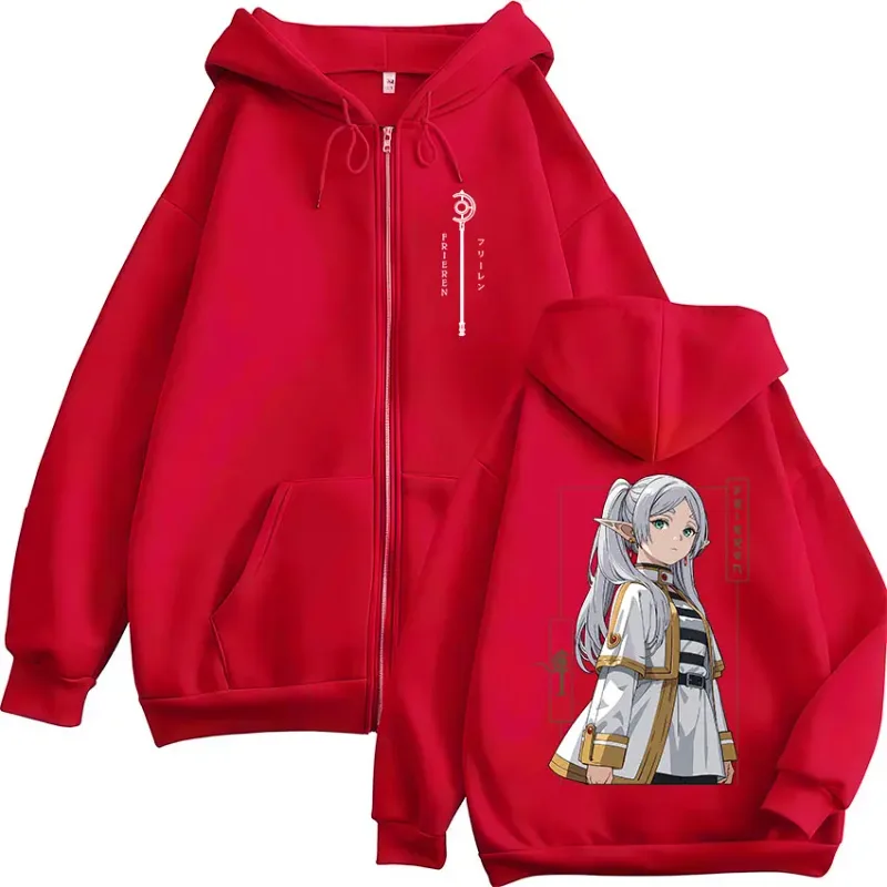 Anime Frieren: Beyond Journey's End Sudaderas con capucha y cremallera para hombre y mujer, ropa de moda Harajuku con cremallera, sudaderas con capucha, chaquetas, abrigos