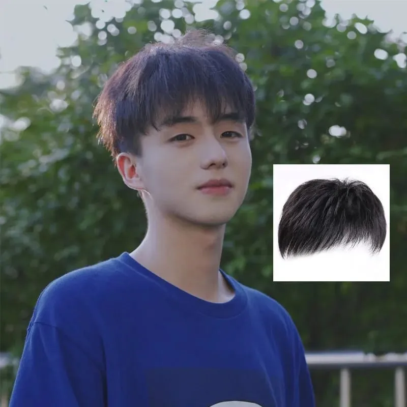 Male Clip-On Short Hair Wig Head Top Replacement Blocks Effectively Covering with Surrounding Hair Replacement Synthetic Hair