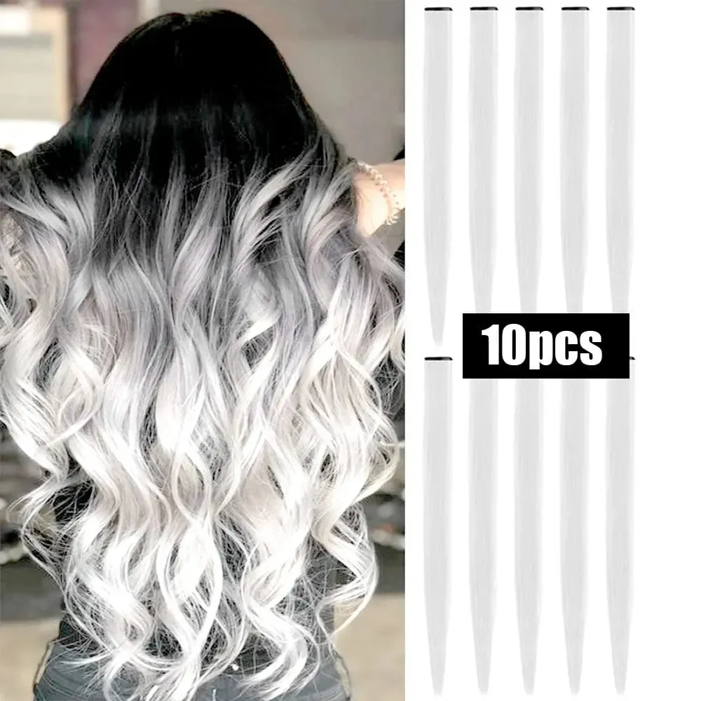 10 PCS Colored Hair Extensions Straight Hairpiece Multi-colors Party Highlights Clip in Synthetic for Women Girls Cosplay Gift