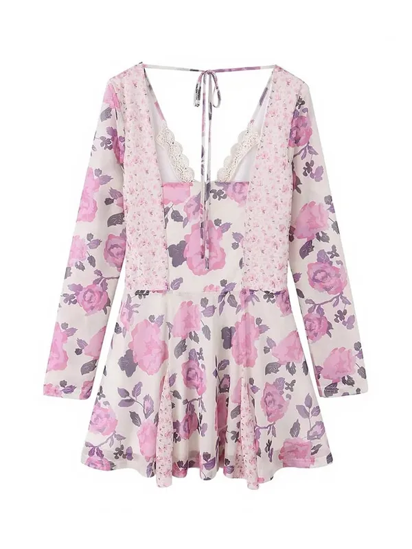 Organza Floral Printed Maxi Dress Fashion V-neck Puff Sleeve 2026 Spring/summer Romantic Women Party Gown Elegant Lady Vestidos