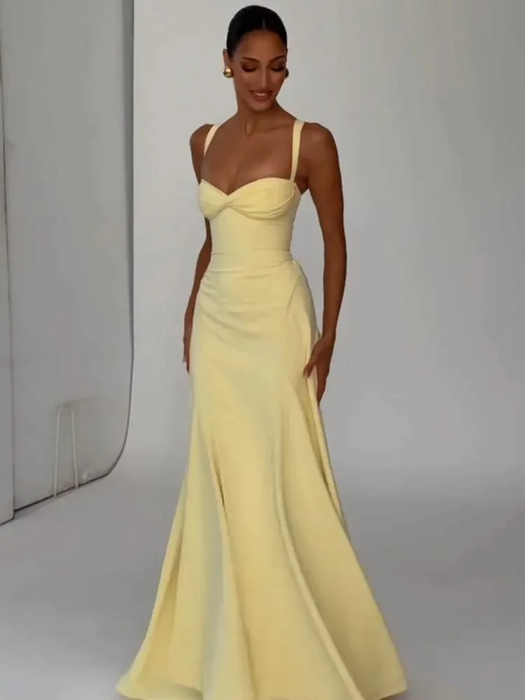 Lady Sexy Strapless Split Solid Pleated Dress Women Chic Backless High Waist Off-shoulder Dresses 2026 New Evening Party Gowns
