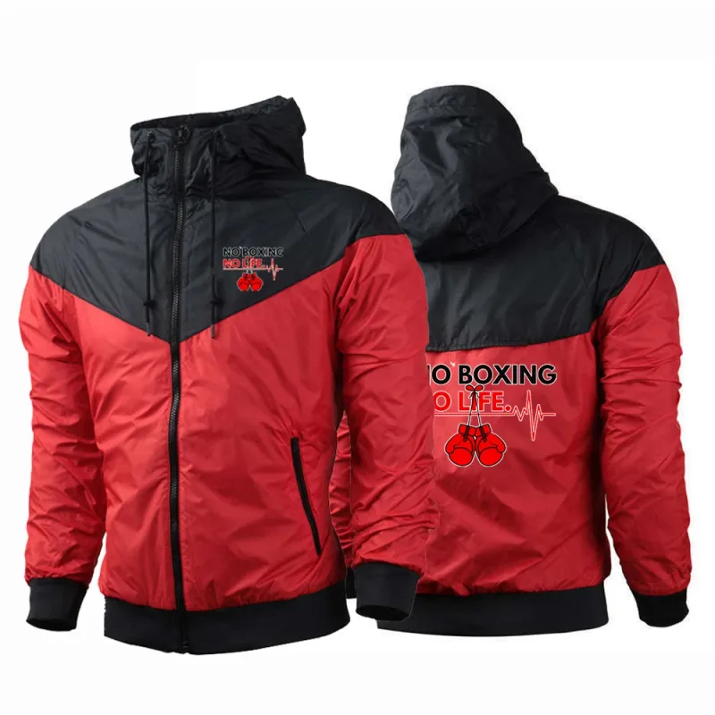 2025 No Boxing No Life Gym Pria Musim Semi dan Musim Gugur Tipis Tahan Angin Kasual Berkerudung Warna Cocok Mode Cetak Jaket Mantel — image 9
