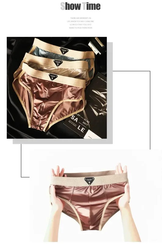 Slips en soie glacée pour hommes, sous-vêtements semblables à du Satin, sous-vêtements d'été respirants à séchage rapide, sous-vêtements Sexy avec pochette en U, 1/3 pièces