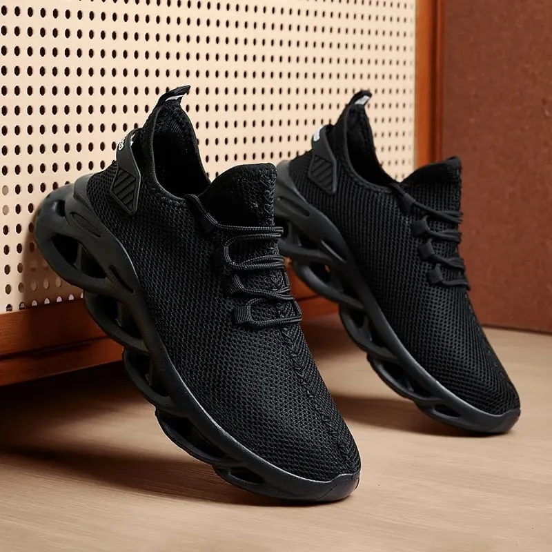 Black Men Casual Sneakers Mesh Breathable Shoes Lace Up Male Running Sport Trainers Shoes Lightweight Vulcanize Shoes Size 47