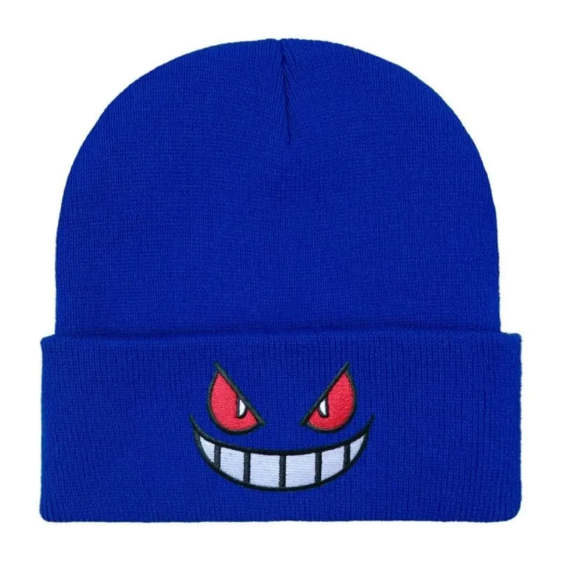 Pokemon Gengar Cartoon Embroidered Beanies Knitted Skullies Autumn Winter Warm Wool Hat Gengar Women Men Beanies