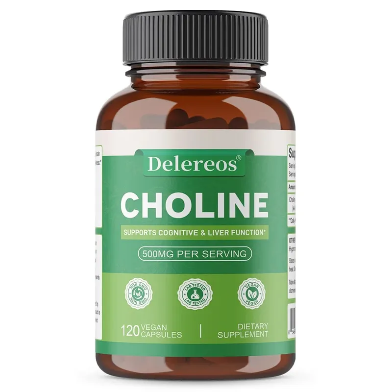 Choline 500mg - High Potency Choline Supplements Supports Cognitive Performance & Liver Function Vegan Capsules Non-GMO