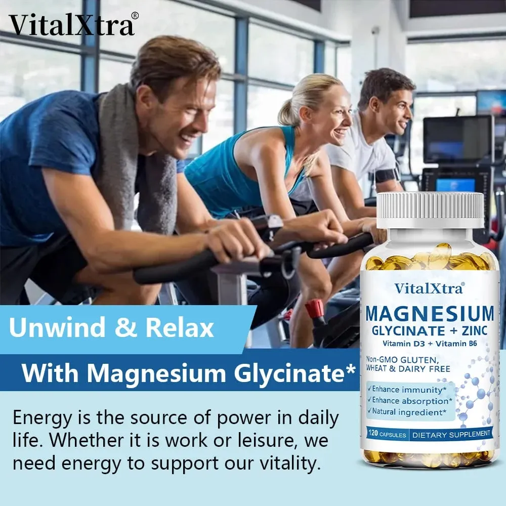 Glycinate de magnésium + supplément de zinc - Soutient les os du système immunitaire Le supplément minéral pour la santé cardiaque aide au sommeil naturel