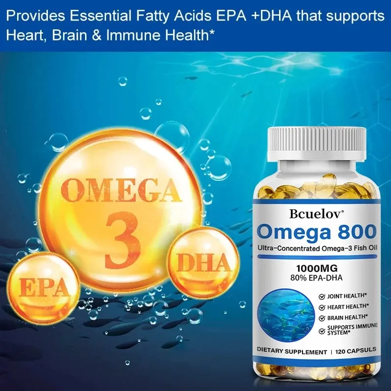 Bcuelov Fish Oil Omega 3 Supplements 1000mg Softgels Omega 3 Fish Oil for Healthy Heart Brain Support 30/60/120 Capsules