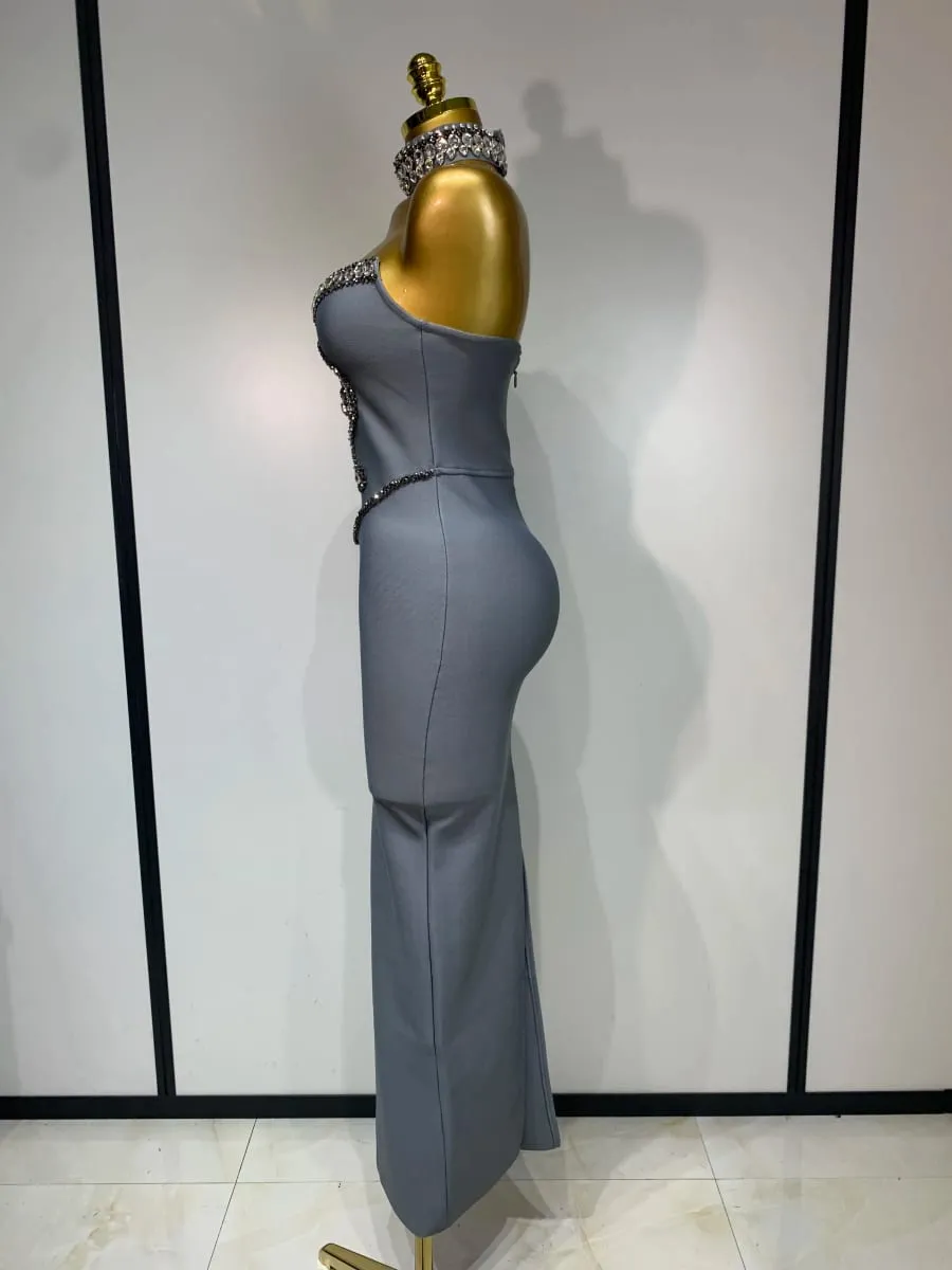 Haute qualité bretelles perles avec collier robe de pansement célébrité élégante soirée fantaisie Club robes d'anniversaire