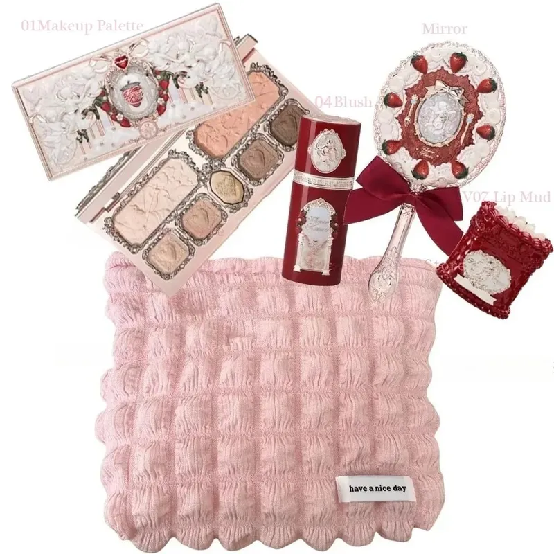 Flower Knows Make Up Kit Cosmetics Full Set Strawberry Rococo Palette Little Angel Highlighter Matte Lipstick 4Pcs Kit