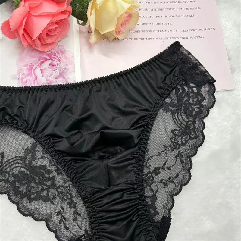 Cuecas sissy masculinas, cuecas de biquíni, lingerie com acabamento em renda, roupa íntima gay masculina crossdress, roupa íntima sexy para homens