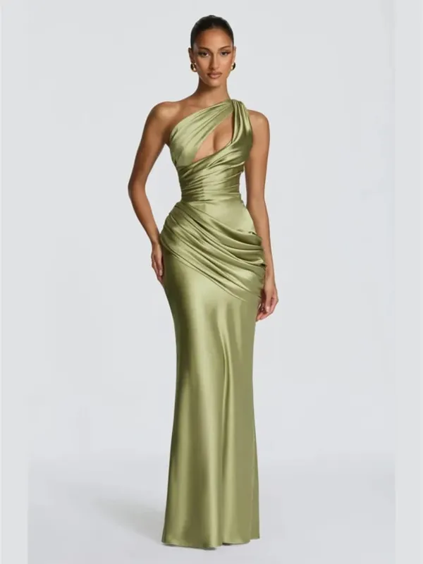 Women Fashion Solid Pleated Halter Dress Waist-cinching Sleeveless Backless Split Maxi Dresses 2026 Sexy Summer Lady Party Gowns