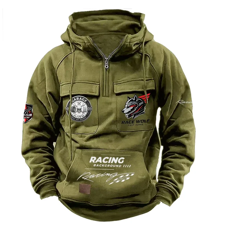 Men's Racing Suit With Large Pockets And Hooded Pullover. Men's Multi-pocket Outdoor Camping Hiking Sports Casual Jacket. — image 10