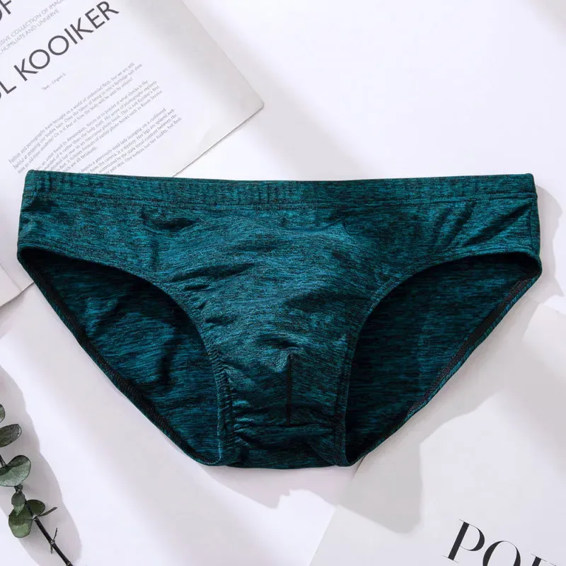 Men's Sexy Brief Ice Silk Elastic Quick Dry Cool Feel Underwear Youth Low-rise U Convex Pouch Sports Panties Comfortable Mankini