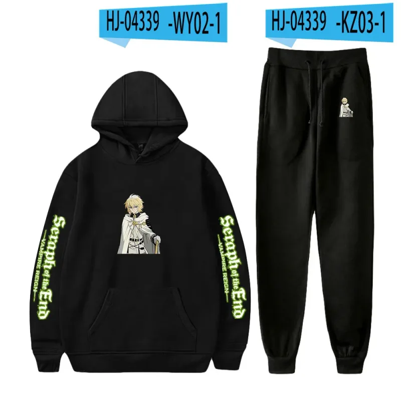 Harajuku confortável serafim do fim impressão moletom moletom terno hoodies + calças terno meninos/meninas 2 peça conjunto roupas