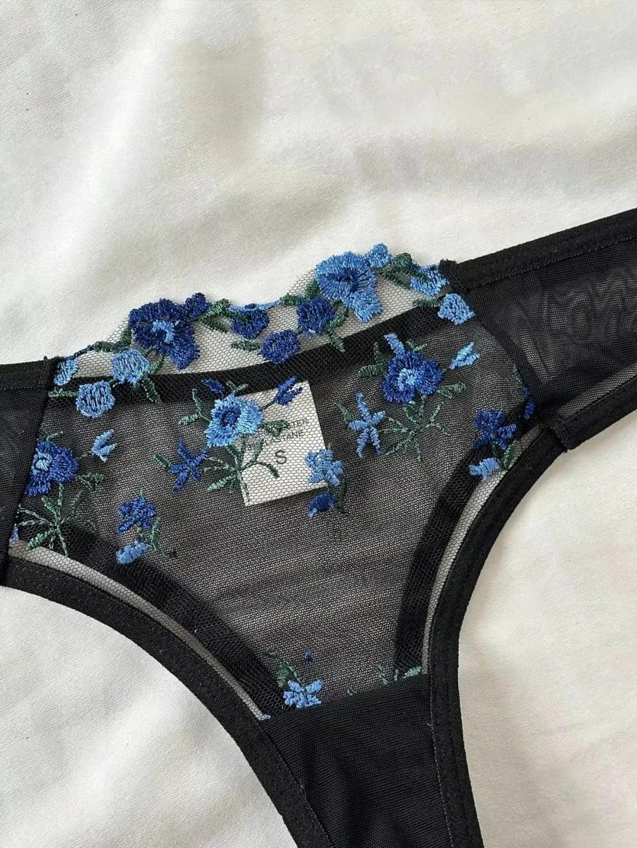 Erotic Embroidery Blue floral fragments Lace Babydoll Sensual Lingerie Bra Set For Women Underwear Intimate Sexi Panty Set 2024 — image 6