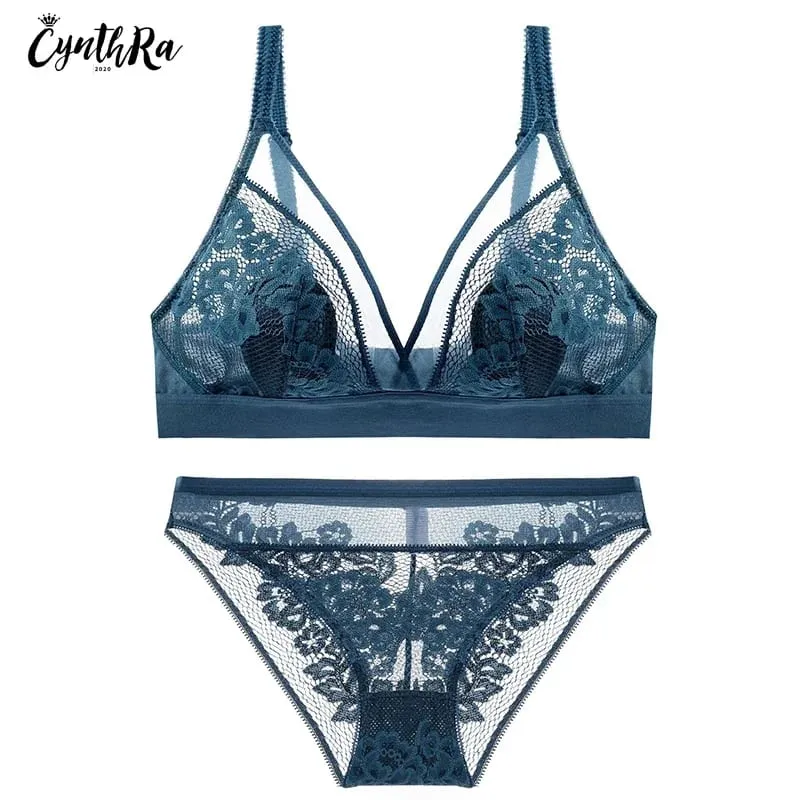 Women's Bra Set Sexy Breathable Lace Thin Gathered Push Up Underwear Large Size Wireless Soft Confort Lingerie Set