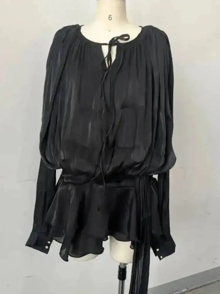 2026 Bagong Tag-init na Fashion Pambabaeng Damit Round Neck Lantern Sleeves Satin Short Dress Na May Shorts Sa ilalim ng Dalawang pirasong Set