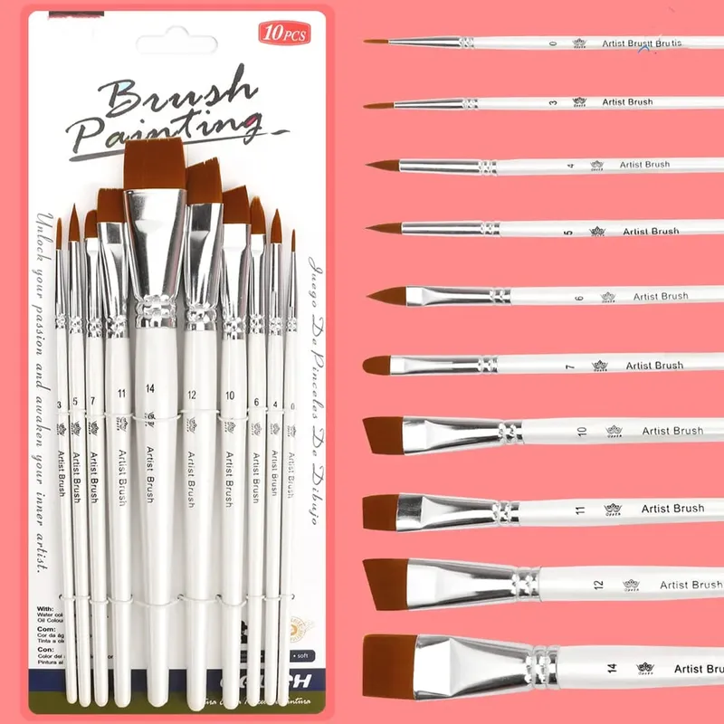 10pcs Professional Face Painting Brushes Set Nylon Bristles for Stage Makeup Petal Dome Tips Art Makeup Tool