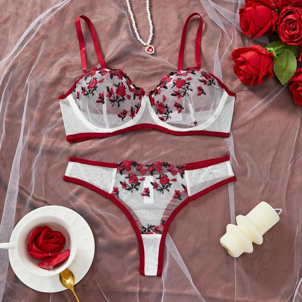 Contrast Lingerie Fancy Lace Set Woman 2 Pieces Women Underwear Embroidery Beautiful Bra And Panty Sets